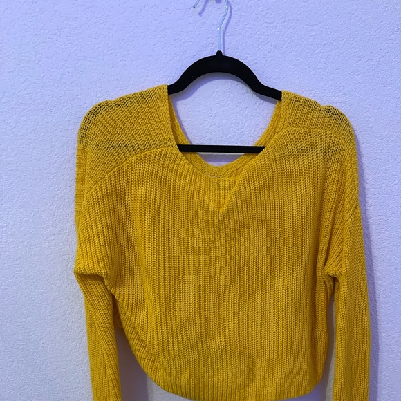 yellow cropped knitted sweater